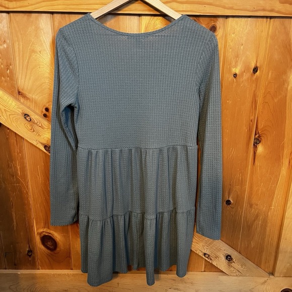 Forever 21 Tiered Waffle Knit Mini Dress Large (fit-Women's Medium) Sage Green - Picture 2 of 5